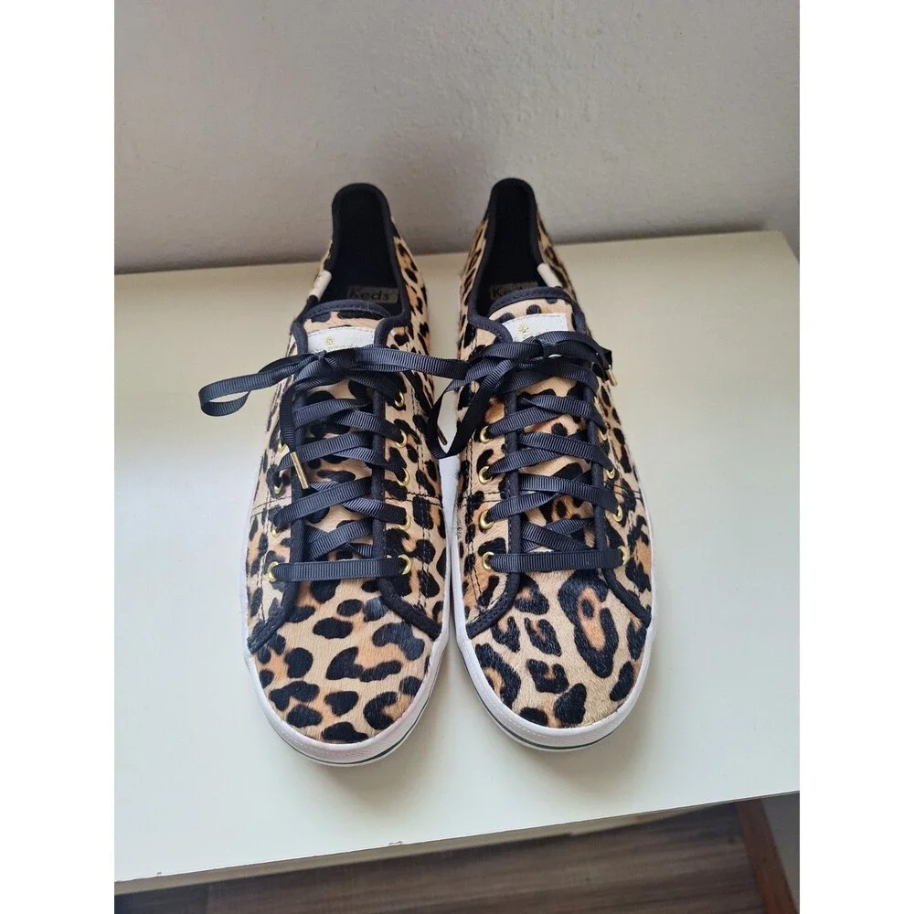 Keds x Kate Spade Collab US 9.5 Leopard Print Low-Top Sneakers Black & Brown
